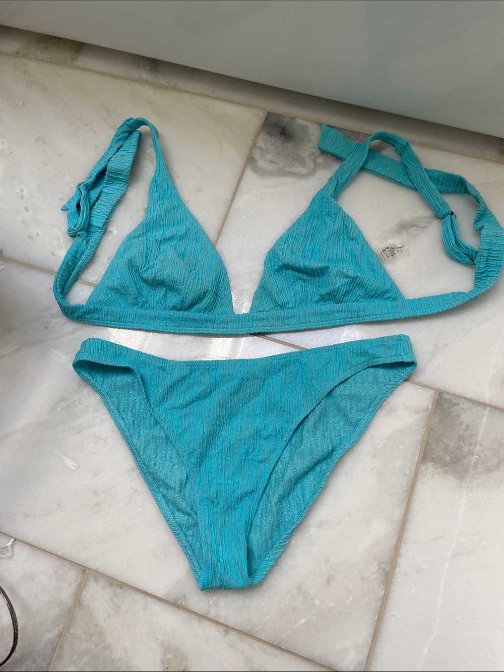 Kiwi Teal Ribbed Triangle Bikini Set